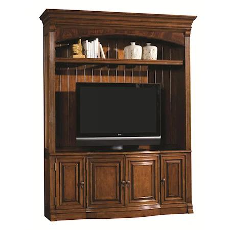 Traditional Entertainment Wall with Built-In Electrical Outlets and Adjustable Display Shelves